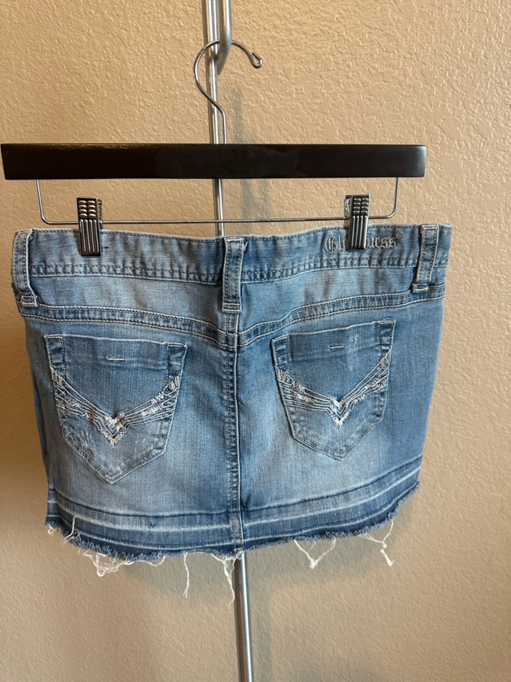 G by Guess Light Blue Distressed Denim Mini Skirt